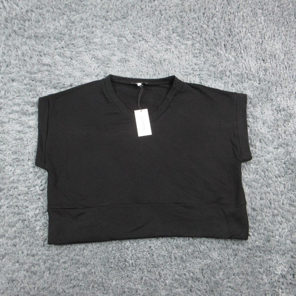 Corinne Shirt Womens S Black Cropped V-Neck Cap Sleeve Modal Cotton NWT
